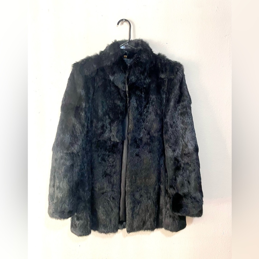 Vintage Genuine Rabbit Fur Coat Size‎ Medium Black Lined Pockets